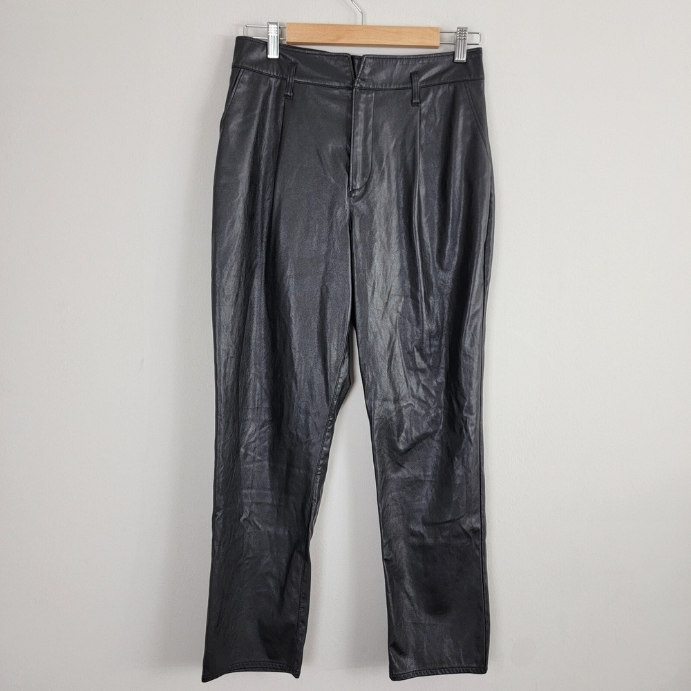 Paige Faux Leather Pants Womens 6 Black Flat Front Pockets Pull On High Rise